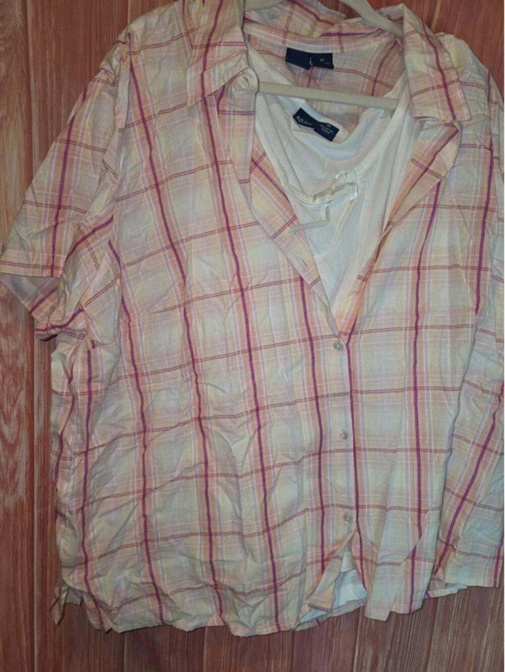 Fashion Bug Pink Yellow Plaid Faux Layered 2-in-1 Top 3X Cotton Blend